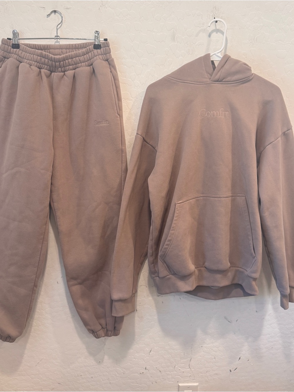 Cmfrt Hooded Hoodie Sweatpants Set Womens Medium Brown Tan Loungewear Cozy